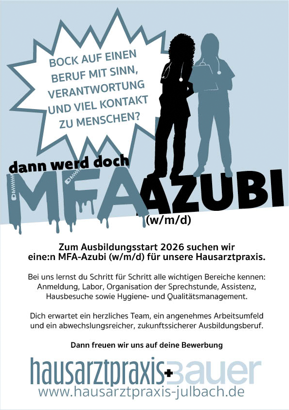 Stellenanzeige MFA-Azubi zum Ausbildungsstart 2026 Anzeige MFA-Azubi gesucht